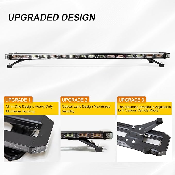 LUMENIX 48 Inch Rooftop Strobe Emergency Lights Bar Heavy-Duty Warning Flashing Traffic Lightbar w/LED Alley and Take Down Light for Construction Vehicles Towing Work Trucks Snow Plows - White Amber