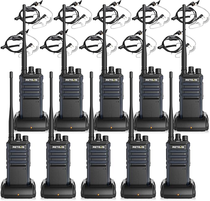 Retevis RT86A Long Range Walkie Talkies, GMRS 2 Way Radio Earpiece with Mic, High Power Two Way Radio, Durable, Group Call, for Industrial Warehousing(10 Pack)