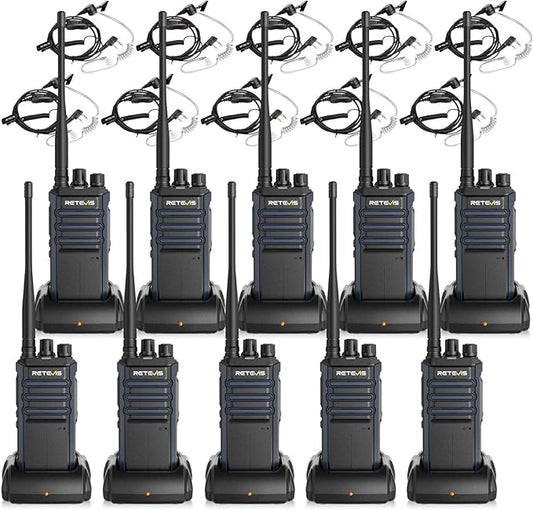 Retevis RT86A Long Range Walkie Talkies, GMRS 2 Way Radio Earpiece with Mic, High Power Two Way Radio, Durable, Group Call, for Industrial Warehousing(10 Pack)