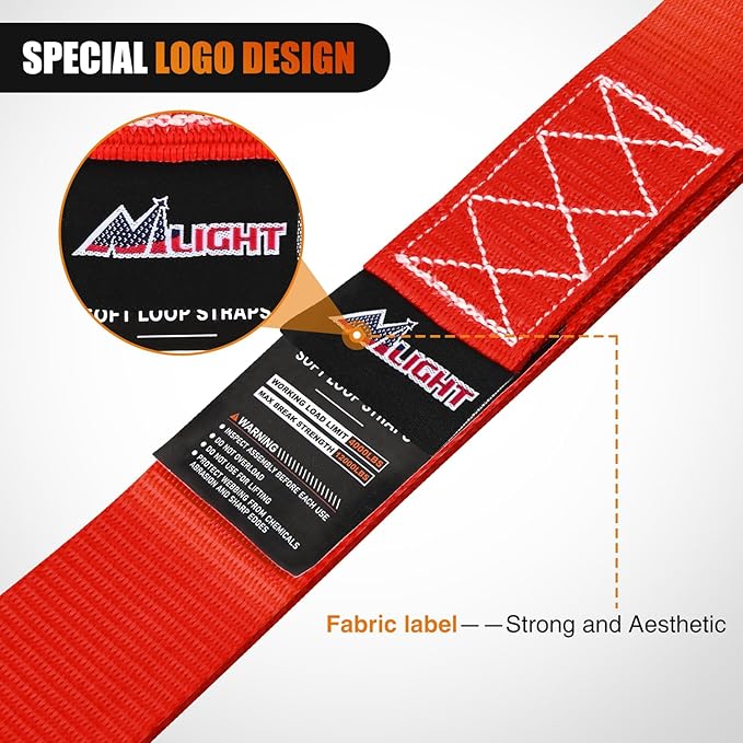 Nilight Soft Loop 1.7”×17" Motorcycle Tie Down Straps Heavy Duty 12000Lbs Max Break Strength for Securing ATV UTV Kayak Moving Cargo (8PK-Red)