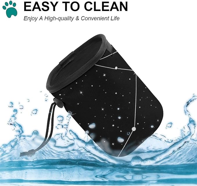Fashion Dog Training Package, Portable Travel Pet Carrier Bag, Puppy Snack Pocket with Adjustable Waist Belt 3 Ways to Wear Zodiac Constellation Galaxy Black Starry Night Stars Glow Dark Midnight