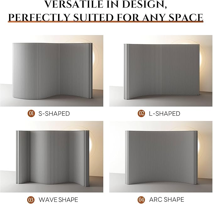 Paper Room Divider, Folding Privacy Screen Lightweight Stretchable Accordion Room Divider Wall, Portable Paper Wall Divide for Home, Office, Clothing Shop (Gray, L：197in x W: 17in x H：63in)