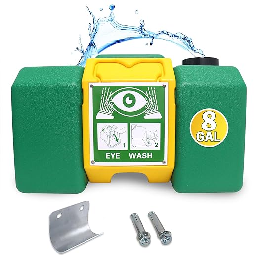 8 Gallon Eye Wash Station, Portable Eyewash Station OSHA-Approved, Wall Mounted Emergency Eyewash Station Kit with Dual Spray, First Aid Eye Wash Station for Factories, Laboratories(Green)