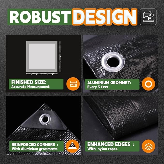 RAINDEWAY Small Black Tarp 5x7 Feet, UV Resistant, 8 Mil Multipurpose Medium Duty Waterproof Poly Tarp Cover with Metal Grommets and Reinforced Edges