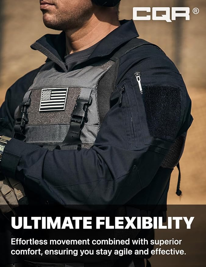CQR Men's Combat Shirt Tactical 1/4 Zip Long Sleeve Military BDU Shirts Camo EDC Top with Pockets