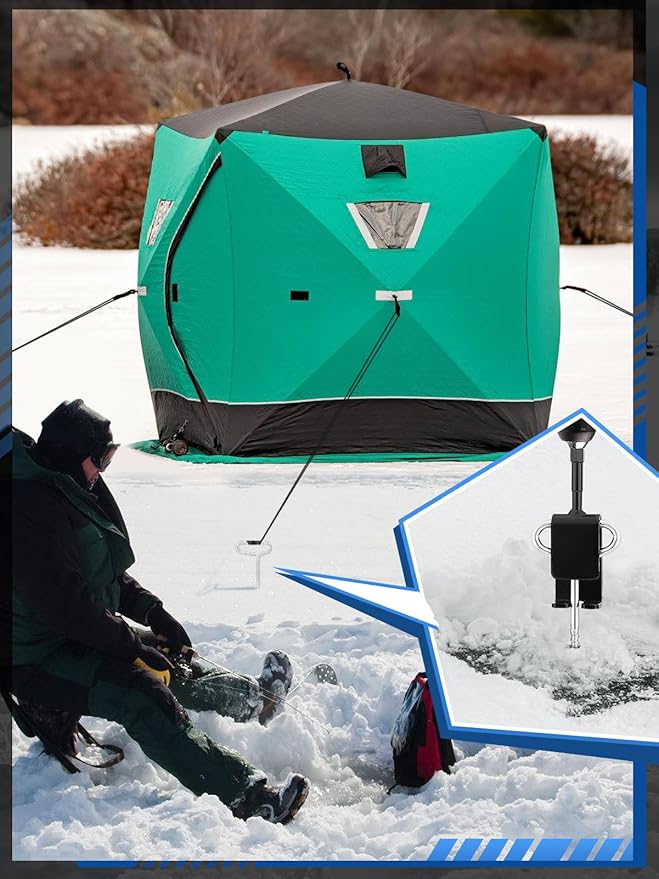 MADHOLLY Universal Ice Anchor Tool- Ice Anchor Drill Adapter Kit, 4 Ice Fishing Shelter Stake Nail 1/4" Adapter Head for Ice Insert Sewing- Ice Shanty Anchors for Setting Up Shelter Tent Dad Gifts