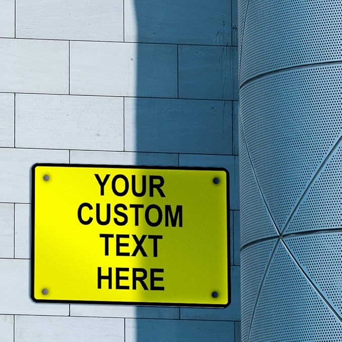 Aluminum Weatherproof Metal Sign Multiple Sizes Custom Personalized Text Here Yellow Black Caution Horizontal Street Signs 14x10Inches