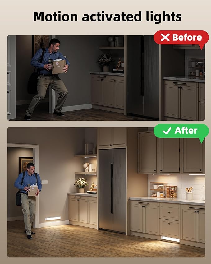 Under Cabinet Lighting Wireless,Rechargeable Battery Motion Sensor Light Indoor,LED Closet Lights USB Charging,3 Color Dimmable Under Cabinet Lights for Kitchen, Cabinet, Wardrobe (3 Pcs)12in