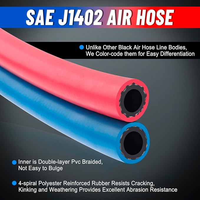 15ft 3 in 1 ABS & Power Air Line Hose with Glad Hand Hex Grip & Rubber Seals for Tractor Trailer Semi Truck