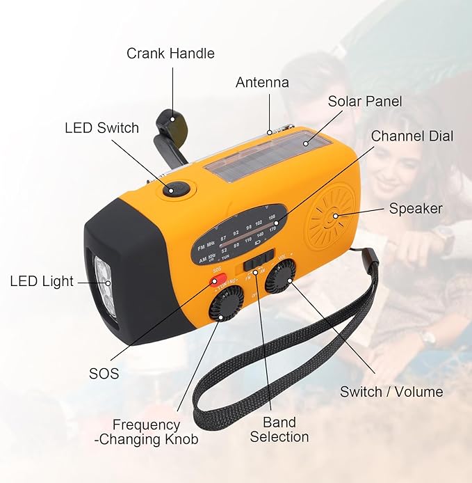Yunir Emergency Radio, Solar Hand Crank Portable AM FM Radio Phone Charger with 2000mAh Battery, for Camping Hiking Power Outage (European Version)