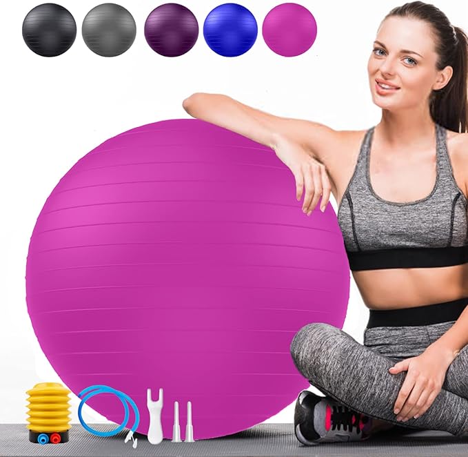 Soft Exercise ball, Anti-Burst Yoga Ball Chair Supports 2200lbs, Workout Equipment w/ Pump for Pregnancy Medicine Birthing Physical Therapy Stability Excersing Birth Swiss Fitness Gym Physio Labor Abs