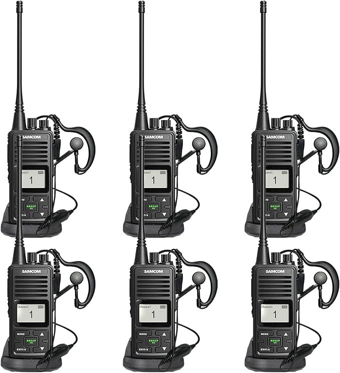 SAMCOM FPCN10A Walkie Talkies for Adults Long Range Two Way Radio, 6 Packs Heavy Duty UHF Handheld 2 Way Radios with Earpiece, 3000mAh Rechargeable Battery, Programable, Dual PTT Group Call
