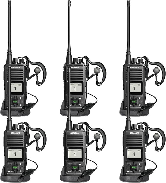 SAMCOM FPCN10A Walkie Talkies for Adults Long Range Two Way Radio, 6 Packs Heavy Duty UHF Handheld 2 Way Radios with Earpiece, 3000mAh Rechargeable Battery, Programable, Dual PTT Group Call