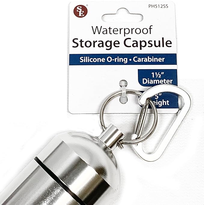 SE 5-Inch Large Waterproof Aluminum Storage Container + Carabiner - Outdoor Survival Gear -PH512