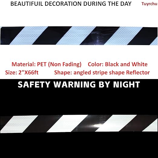 Reflective Tape Black White 2 inch Wide for Cars, Outdoor Waterproof High Visibility Safety Warning Adhesive Strips (66 feet)