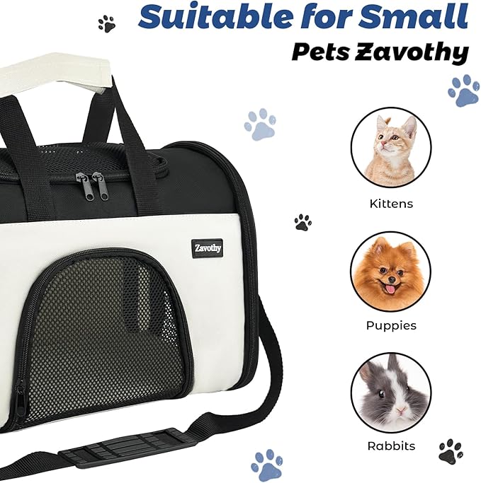 Zavothy TSA Airline Approved Soft-Sided Pet Carrier for Small to Medium Cats and Puppies, Up to 15 Lbs – Collapsible Travel Carrier for Dogs & Cats, White