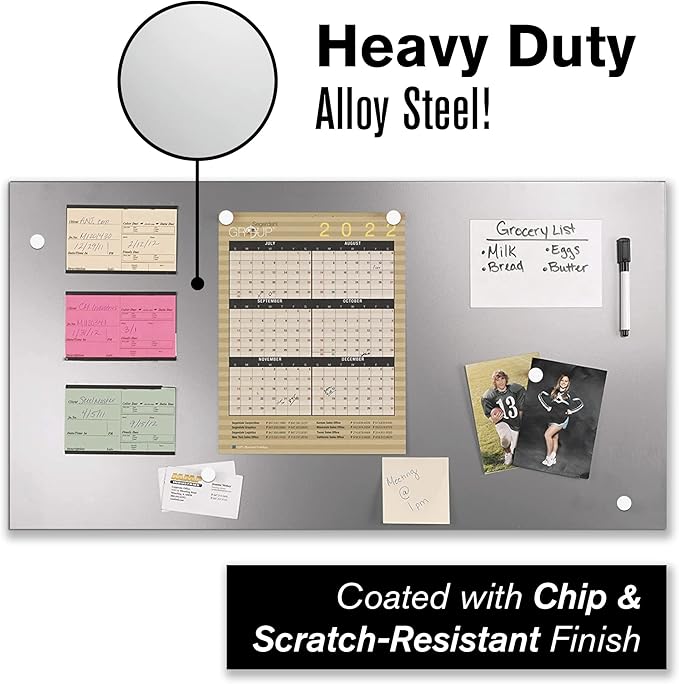 STEELMASTER by BankSupplies Magnetic Bulletin Board | 30 x 14 Inches | Silver | Includes 6 Magnets, 4 x 6 Dry Erase Board & Dry Erase Marker | Scratch Resistant Finish | Horizontal & Vertical Display