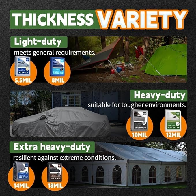 RAINDEWAY 5x6 Feet Super Heavy Duty 18 Mil Brown Poly Tarp Cover, UV Resistant, Weatherproof, Multipurpose Waterproof Poly Tarp with Grommets and Reinforced Edges