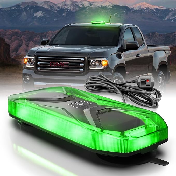 Agrieyes Magnetic Strobe Light for Trucks, 68 LED Amber Emergency Light Bar for Vehicles, Smoked LENS Beacon Flashing Warning Security Caution for Plow Snow Trailer Tractor Safety Waterproof Green