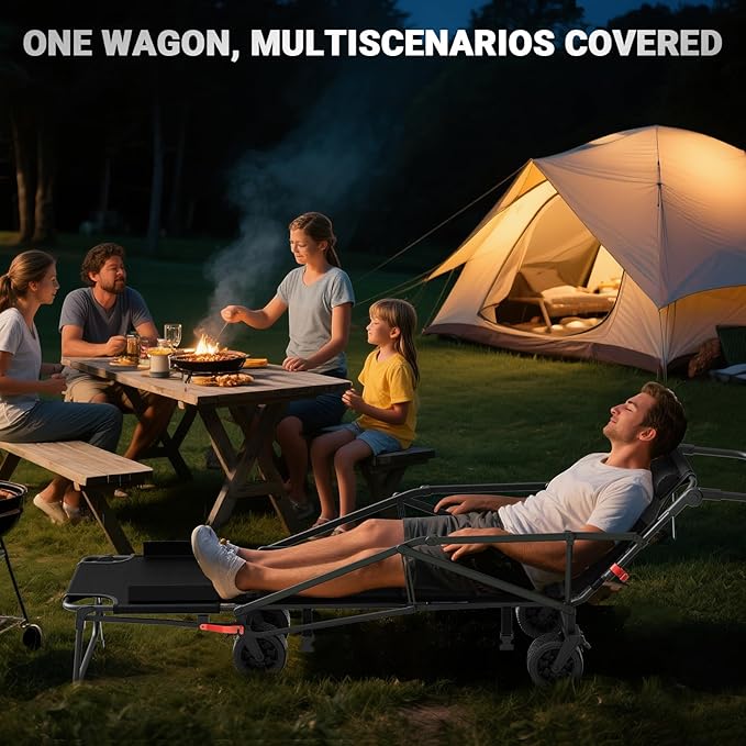 LEVELEVE Heavy Duty Folding Wagon - 2-in-1 Collapsible Cart, 650lb Capacity, All-Terrain Wheels w/Brakes & Side Pockets