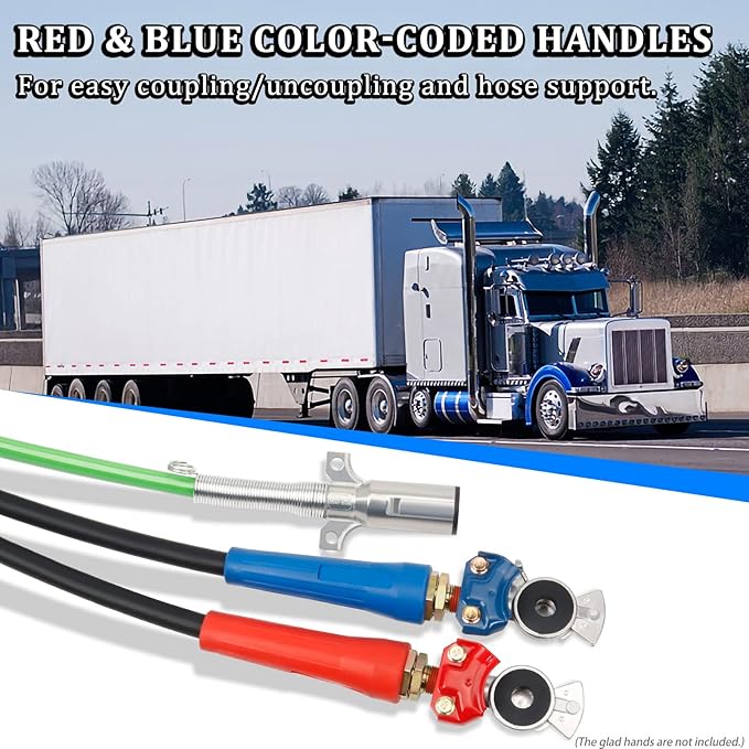 15ft 3 in 1 ABS & Power Air Hose Kit, Wrap 7 Way Electric Line Rubber Air Lines for Tractor Trailer Semi Truck
