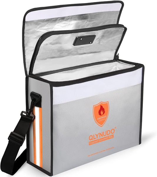 Fireproof Document Bag with TSA Lock - 17x12x5.5" Extra Large Fireproof Box for Documents, Reinforced Bottom File Organizer for 3-Ring Binders, Waterproof Emergency Grab-and-Go Home Safe