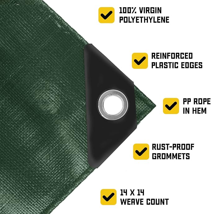 Core Tarps Heavy Duty 10 Mil Tarp Cover, Waterproof, UV Resistant, Rip and Tear Proof, Poly Tarpaulin with Reinforced Edges for Roof, Camping, Patio, Pool, Boat (Green/Black 24′ X 30′)