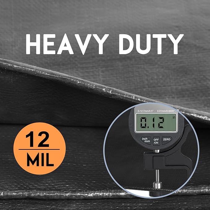 Tarp Heay Duty Waterproof 14x16ft,Black Tarp Cover Plastic Poly Tarpaulin for Outdoor Cover,Emergency Rain,Roof, Pool, Boat,Camping - Multipurpose with 12Mil Thicknessv