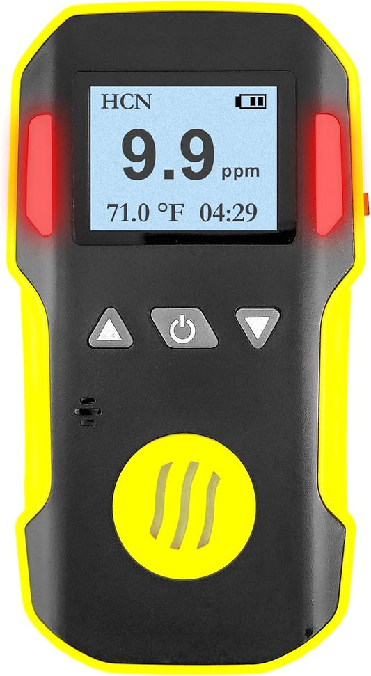 Hydrogen Cyanide Gas Detector (HCN) | USA NIST Calibration & Certificate | USB Recharge | Sound, Light and Vibration Alarms | 0-50ppm HCN |