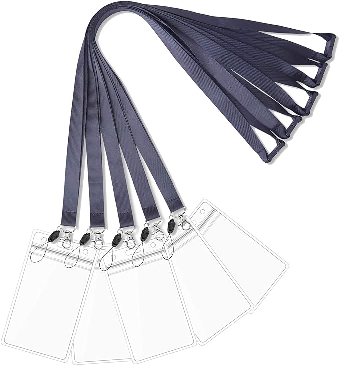 Lanyard with ID Badge Holder Black Breakaway Lanyards for ID Badges Keys Women Men Cruise Neck Office Waterproof 5 Pack
