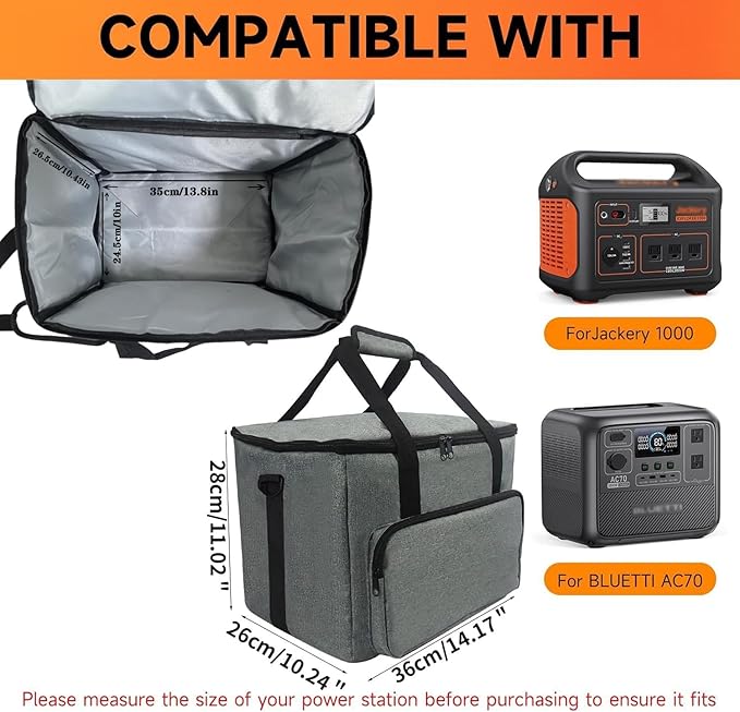 Portable Power Station Storage Bag, Travel Carrying Case for Jackery 1000, ECOFLOW River Max, Bluetti EB70S, GRECELL T1000, Gray