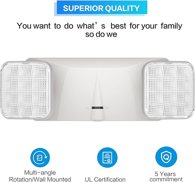 6 Packs Emergency Lights with Battery Backup, Two Head Adjustable Commercial Emergency Lights, UL Listed, AC 120/277V, Hardwired Emergency Exit Light Fixtures for Business.