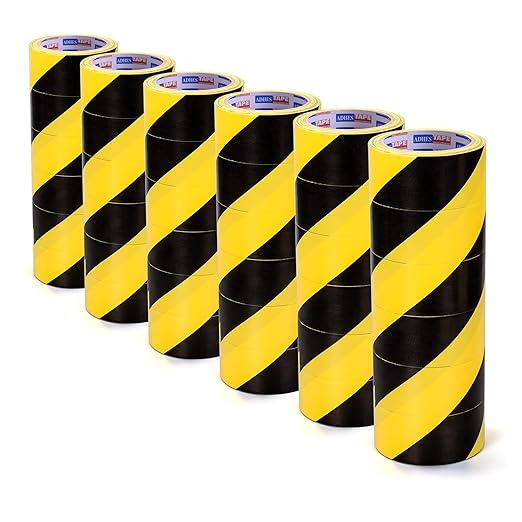 ADHES Black and Yellow Safety Tape, 36 Rolls x 2 Inch x 108 Feet Warning & Hazard Tape, Weather-Resistant Caution Tape Roll for Marking Walls, Floors, Pipes and Equipment