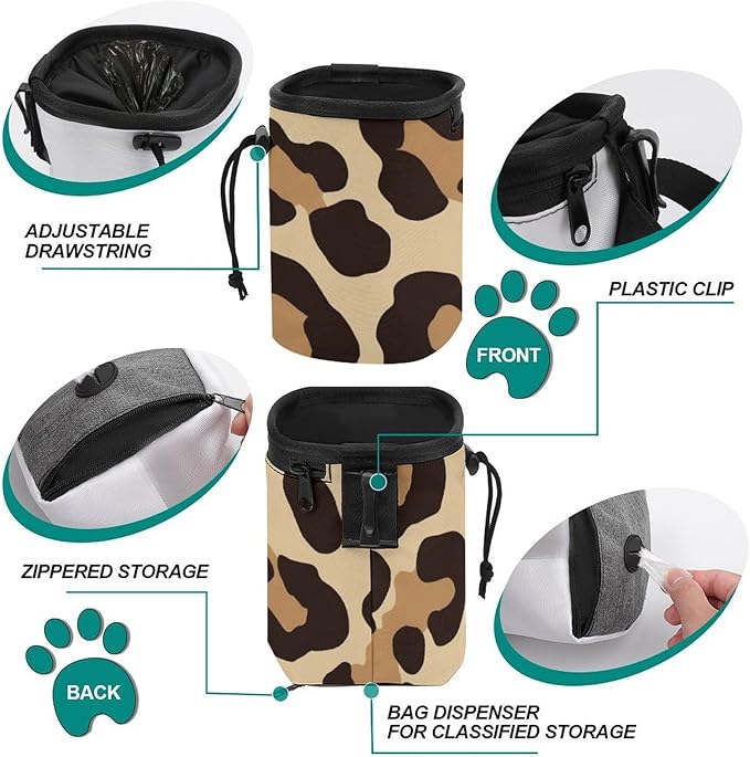 Portable Travel Dog Carrier Bag, Fashion Pet Training Package, Puppy Snack Pocket with Adjustable Waist Belt for Cat Dog Puppy Cool Cheetah Leopard Print