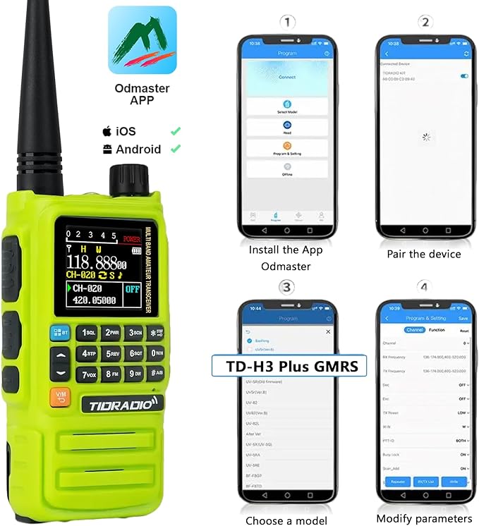TIDRADIO TD-H3 Plus GMRS Radios Long Range Walkie Talkies USB-C Charging & Wireless Programming Multi-Band Rechargeable Two Way Radio 2500mAh Battery AM/FM NOAA DTMF VOX Frequency Copy -2 Pack Green
