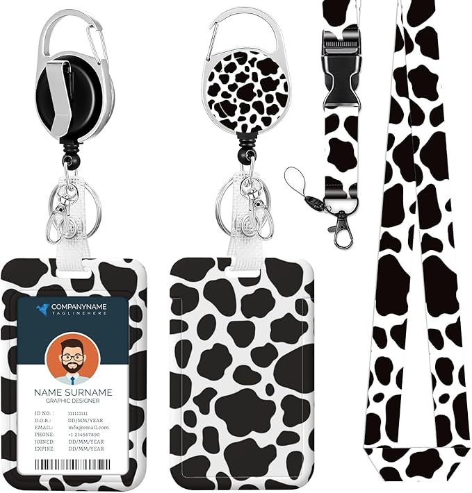 Fun Badge Holder Lanyard Cute Cow ID Card Holders Detachable Name Tag Clips Cute Funny Nurse Teacher Office Gifts Women Man Badge Holder (Cow)