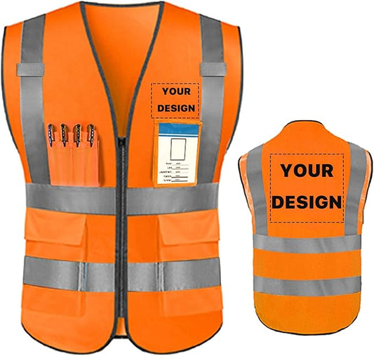 YOWESHOP High Reflective Visibility Safety Vest Custom Your Logo Safety Workwear with Reflective Strips and Pockets