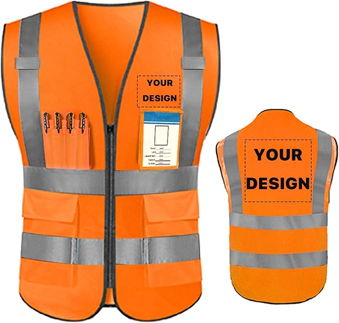 YOWESHOP High Reflective Visibility Safety Vest Custom Your Logo Safety Workwear with Reflective Strips and Pockets