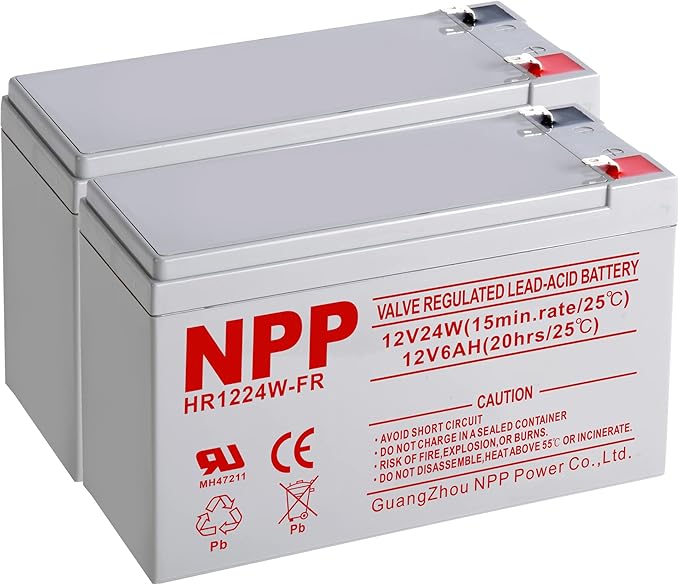 NPP HR1224W 12V 6Ah Rechargeable Battery – 12Volt 144Watts 24Watt/Cell High Rate AGM UPS Battery Replacement for NS1250, Alarm System Emergency Light, Flame Retardant (F2 2Pcs)