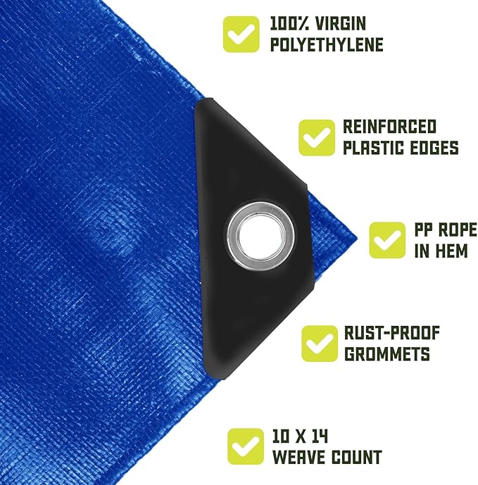 Core Tarps Heavy Duty 8 Mil Tarp Cover, Waterproof, UV Resistant, Rip and Tear Proof, Poly Tarpaulin with Reinforced Edges for Roof, Camping, Patio, Pool, Boat. (Blue 30′ X 60′)