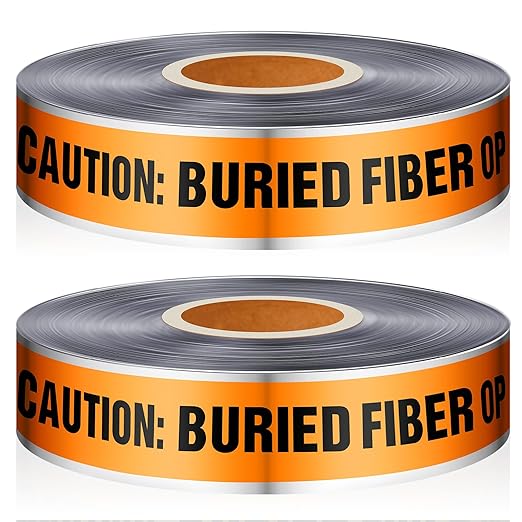 Pangda 2 Rolls 1000 Feet Detectable Safety Tape 5 Mil Underground Detectable Warning Tape for Construction Sites Road Repairs (Caution Buried Fiber Optic Line Below, 2 Inch, Orange)