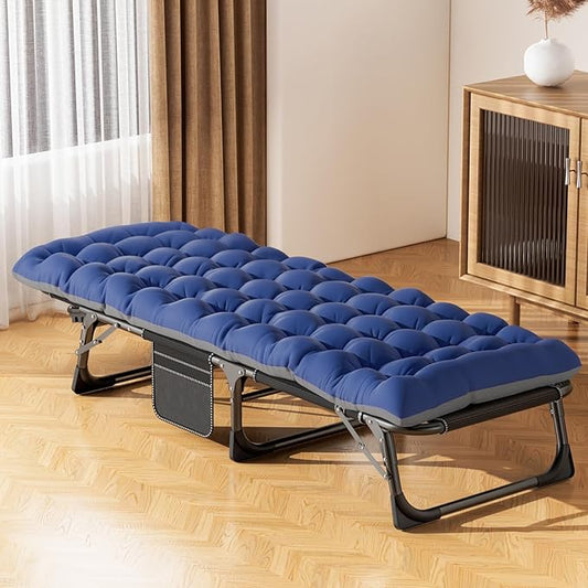 ABORON Patio Lounge Chair, Folding Guest Bed Cot for Adults, 500LB Heavy-Duty Capacity, Portable Extra Bed with Comfort Mat, Quick Fold Design for Indoor Guest Stays & Temporary Use