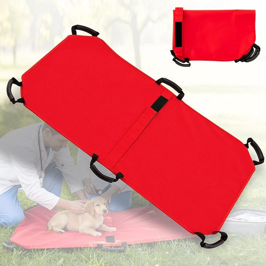 Geiserailie Transport Stretcher for Large Dogs with 6 Handles 47" L x 29" W Animal Folding Emergency Transport Carrier with Safety Strap, Max 250lbs(Red)
