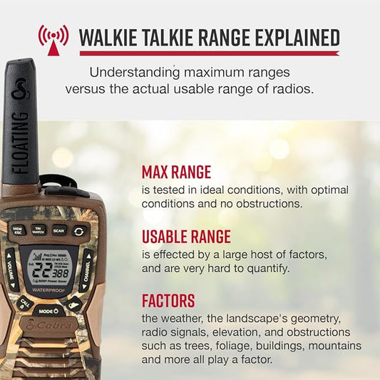 Cobra ACXT1035R FLT CAMO Waterproof Walkie Talkies - Rechargeable, Floats, 22 Channels, Long Range 37-Mile Two-Way Radio Set (2-Pack)