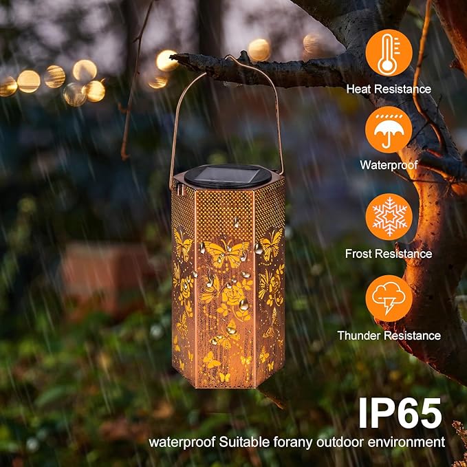 4 Pack Butterfly Solar Lanterns Outdoor Waterproof - Christmas Gifts for Women, Mom, Butterflies Solar Lights Outdoor Hanging Garden Decor for Outside, Patio, Outdoor, Yard, Lawn, Balcony