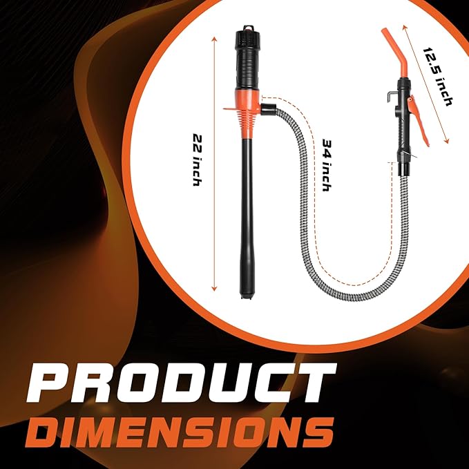 Battery-Powered Fuel & Fluid Transfer Pump, Up to 3 GPM, 38" Intake Tube & Hose, Adjustable Nozzle, Portable Siphon for Gas/Diesel/Kerosene/Water — Pump Only, No Container (Batteries Not Included)