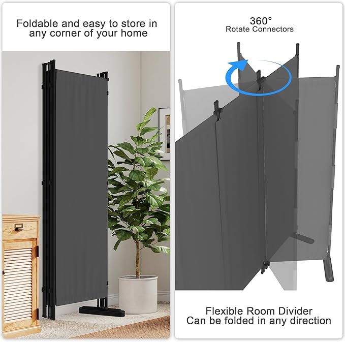 6 Panel Room Divider,6ft Folding Screen Portable Wall Partition Room Divider with 4 Metal Feet,Privacy Screen Indoor Doubles as a Cubicle Wall,Suitable for Bedroom Dressing Room Office