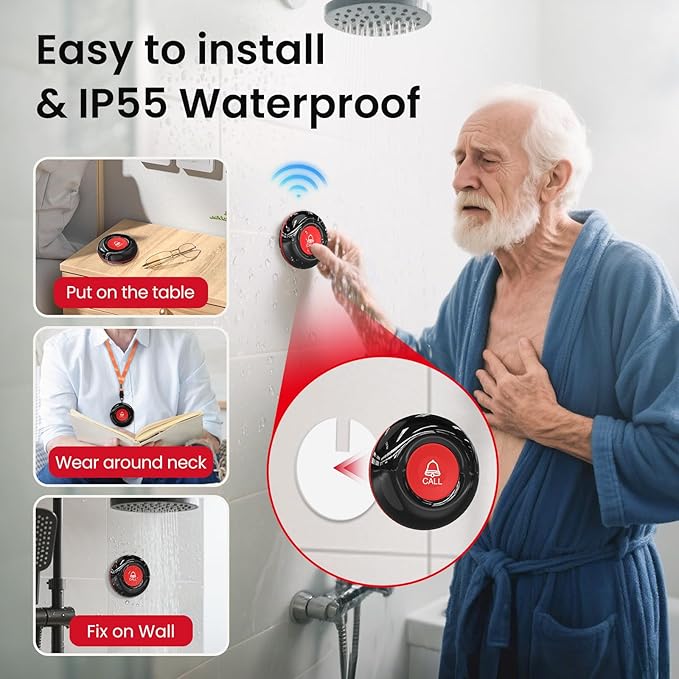 CallToU Caregiver Call Button Smart Call System 3 Receivers 2 SOS Call Button for Elderly at Home Nurse Calling Alert Patient Help System for Home/Personal Attention Pager 500+Feet (CC05BL 2-3)