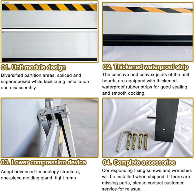 Basement/Garage Door/Home/Doorway Flood Protection Barriers, 2/3/4/5/6/7/8/9/15/18/20/23ft Reusable Detachable Aluminum Flood Panel Shield, Tall Water Prevention System(H 3.3ft(100cm),21ft(6.4