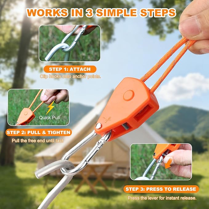 14ft Retractable Paracord Rope Tie Down Ratchet Strap Small Straps Mini Rope Cam Lock Tent Canopy Tie Down Adjustable Outdoor Windproof Tightener Tensioner Hanger Grow Light 5/32"